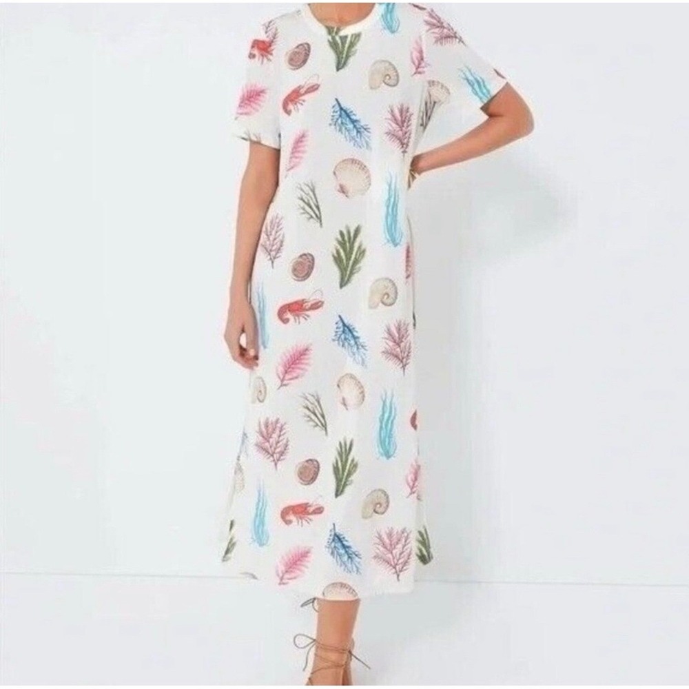 Tuckernuck Bahama Botanical Colette Midi Dress Womens XS Cream White